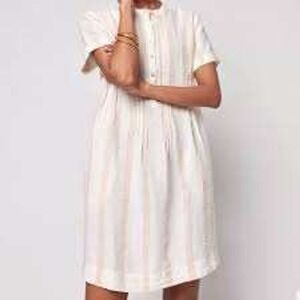 Faherty Gemina Pintuck Sleeved Dress 100% Linen Stripes S Pockets Gauze Flowy